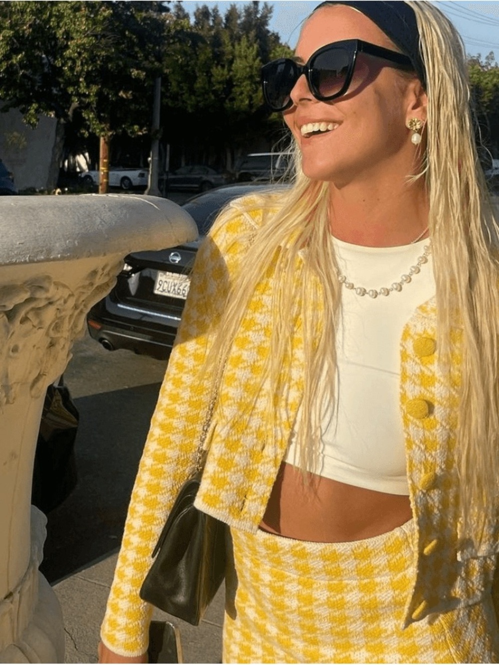 Zara Yellow Houndstooth Cropped Cardigan